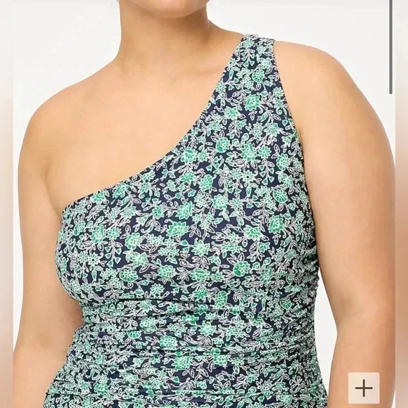 J Crew Bathing suit Green Navy Blue Floral One Shoulder Ruched NWT Size 3x - Picture 3 of 6